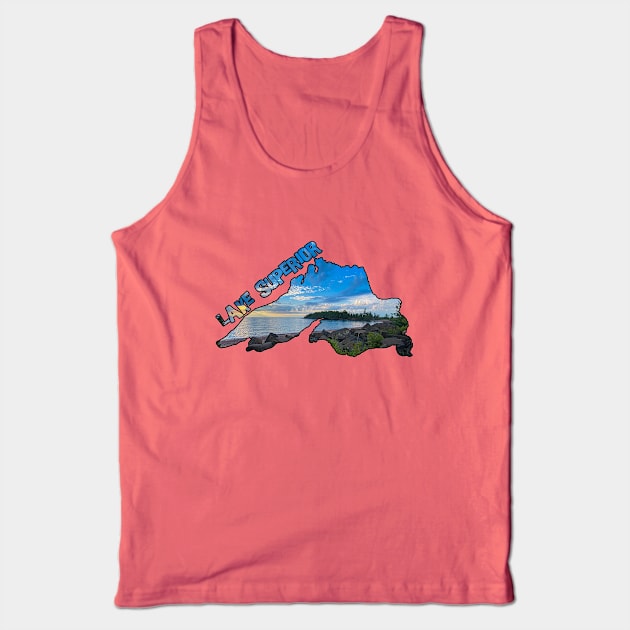 Lake Superior Outline (Artist Point in Grand Marais, Minnesota) Tank Top by gorff